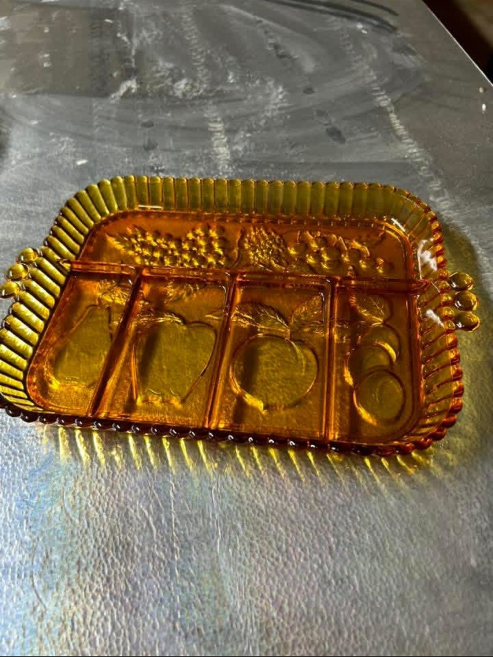 Amber Glass Divided Serving Tray - Vintage-Style